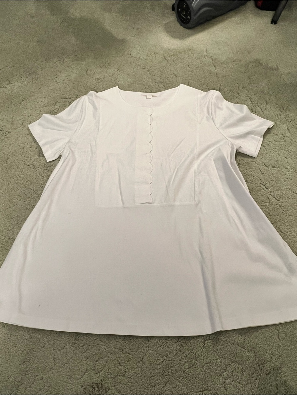 COS Cotton White Short-Sleeve Scalloped Placket Top